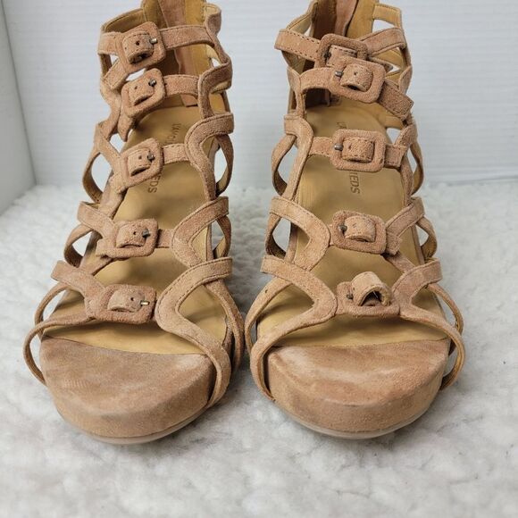 L'Amour Des Pieds Ivanka Womens Size 9.5Beige Suede Wedge Platform Sandals Heels - Picture 2 of 8